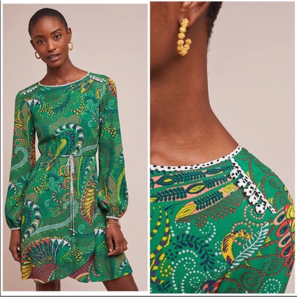 Maeve Vibrant Green Paisley Long Sleeve Dress - Picture 4 of 7
